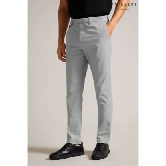TED BAKER London Chinos Pants Cotton Blend Pants in Light Gray/Beige Size 28R - Picture 1 of 11